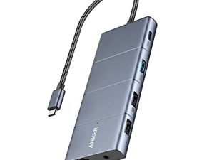 Anker 565 11-in-1 USB C Hub و 10 Gbps USB-C و USB-A Data Port و 4K HDMI و DisplayPort و 100 W Power Delivery و 2 USB 2.0 Data Ports و Ethernet و AUX و microSD و SD Card Slots ، لـ XPS و اكثر