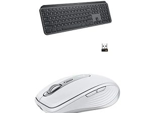 لوحة مفاتيح مضيئة لاسلكية متطورة من لوجيتك MX Keys - جرافيت مع ماوس أداء مضغوط من أي مكان 3 ، لاسلكي ، مريح ، سريع التمرير - رمادي باهت