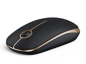 ماوس لاسلكي ، ماوس Vssoplor 2.4G نحيف للكمبيوتر المحمول مع مستقبل نانو لأجهزة الكمبيوتر المحمول والكمبيوتر الشخصي والكمبيوتر المحمول والكمبيوتر - أسود وذهبي