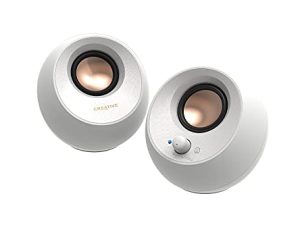 Creative Pebble V3 Minimalistic 2.0 USB-C Desktop Speakers with USB Audio، Clear Dialog Enhancement، Bluetooth 5.0، 8W RMS with 16W Peak Power، USB-A Converter Included (White)