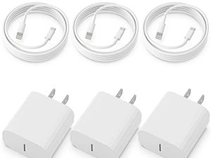 3 عبوات [معتمد من Apple MFi] محول شاحن جداري سريع الشحن iPhone 20W PD USB C مع 3 عبوات 6FT من النوع C إلى كابل Lightning متوافق مع iPhone 14/13 Pro / 13/12/12 Mini / 12 Pro Max / 11 Pro Max ، أبيض