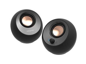 Creative Pebble V3 Minimalistic 2.0 USB-C Desktop Speakers with USB Audio، Clear Dialog Enhancement، Bluetooth 5.0، 8W RMS with 16W Peak Power، USB-A Converter (أسود)