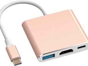 محول USB C إلى HDMI باللون الذهبي الوردي ، محول متعدد المنافذ AV من النوع C مع مخرج HDMI بدقة 4K USD3.0 و USBC 100W شحن سريع متوافق مع MacBook / Mac Pro Air iPad Pro والمزيد من أجهزة منفذ USB-C