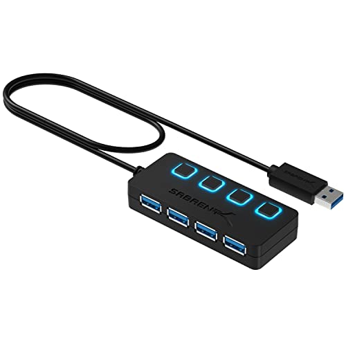 موزع Sabrent 4 منافذ USB 3.0 مع مفاتيح طاقة LED فردية (HB-UM43) موزع Sabrent 4 منافذ USB 3.0 مع مفاتيح طاقة LED فردية (HB-UM43)
