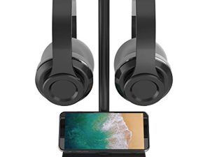 حامل سماعة رأس مزدوج من KAFRI RGB مع محور USB للألعاب وحامل سماعة رأس مزدوج مع 1 USB2.0 تمديد منفذ شحن وسلك موسع - مناسب لسماعة ألعاب الطاولة المكتبي للاعبين