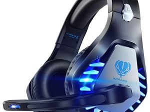 سماعة رأس للألعاب Pacrate مع ميكروفون للكمبيوتر PS4 PS5 سماعة رأس إلغاء الضوضاء للألعاب لأجهزة الكمبيوتر المحمول Mac Switch Xbox One مع أضواء LED جهير عميق للأطفال البالغين فاخر أسود