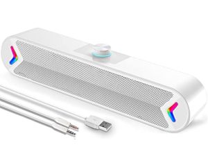 مكبرات صوت للكمبيوتر LENRUE ، مكبرات صوت سلكية للكمبيوتر تعمل بمنفذ USB مع صوت استريو 10 وات ، مكبرات صوت شريطية للكمبيوتر المكتبي والكمبيوتر المحمول وشاشة