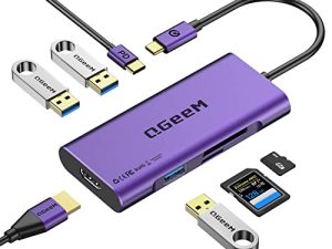 محور USB C ، محول QGeeM USB C إلى HDMI 4K ، 7 في 1 USB C Dongle مع توصيل طاقة 100 وات ، 3 منافذ USB 3.0 ، قارئ بطاقات SD / TF ، متوافق مع MacBook Ipad HP Dell XPS والمزيد من أجهزة Type C