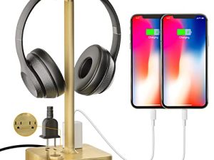 حامل سماعة رأس Cozoo مع 3 شاحن USB مكتب حامل سماعة الألعاب حامل شماعات مع 3 منافذ شحن USB و 2 منافذ تيار متردد - مناسب للاعبين على طاولة سطح المكتب وملحقات ألعاب السماعات هدايا صديقها