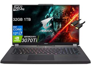 2022 GIGABYTE AORUS 17 XE5 (17.3 "FHD 360Hz ، Intel 12th Gen i7-12700H ، 32GB DDR5 RAM ، 1 تيرا بايت PCIe SSD ، GeForce RTX 3070Ti) ، كمبيوتر محمول بإطار رفيع للألعاب ، Thunderbolt 4 ، إضاءة خلفية RGB ، كابل HDMI ، Win 11 Home