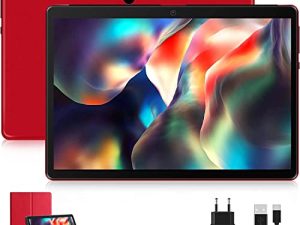 JUSYEA 2023 Android 11 Tablets 10.1 inch J5-W Tablets Octa-core- 4GB RAM + 64GB ROM قابلة للتوسيع 128GB-8000mAh بطارية - 2.4G & 5G WiFi - جسم معدني مع حافظة وقلم - أحمر
