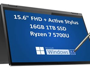 Lenovo 2022 IdeaPad Flex 5 15.6 "شاشة تعمل باللمس 2 في 1 (AMD Ryzen 7 5700U ، ذاكرة وصول عشوائي 16 جيجابايت ، 1 تيرابايت PCIe SSD ، كاميرا ويب ، قلم نشط) ، كمبيوتر محمول FHD للمنزل والأعمال ، وحدة المعالجة المركزية 8-Core Beats i7-1165G7 ، قلم IST ، Windows 11 بيت