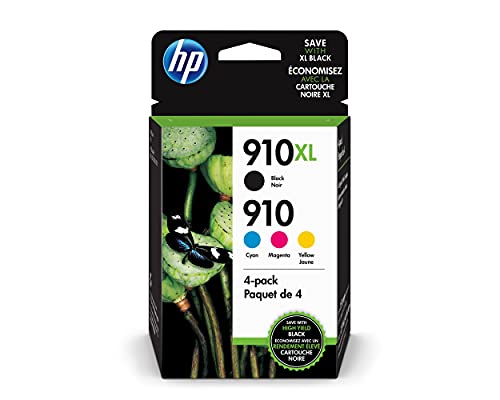 خراطيش حبر HP 910 / 910Xl (3Jb41an) (أزرق سماوي وأرجواني وأصفر وأسود) عبوة من 4 عبوات في عبوات البيع بالتجزئة خراطيش حبر HP 910 / 910Xl (3Jb41an) (أزرق سماوي وأرجواني وأصفر وأسود) عبوة من 4 عبوات في عبوات البيع بالتجزئة