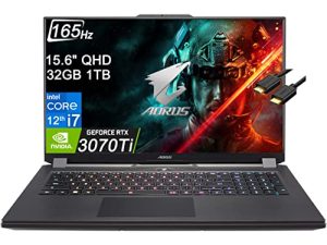 GIGABYTE AORUS 15 XE5 (15.6 "QHD 165Hz ، Intel 12th Gen i7-12700H ، 32GB RAM ، 1 تيرا بايت PCIe SSD ، GeForce RTX 3070Ti) كمبيوتر محمول للألعاب بإطار رقيق ، Thunderbolt 4 ، RGB بإضاءة خلفية ، كابل IST ، Win 11 Home - 2022