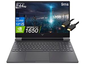 2022 HP Victus 15t 15.6 "FHD 144Hz IPS (Intel 12 th Gen i5-12450H ، 32GB RAM ، 1 تيرابايت PCIe SSD ، GeForce GTX 1650 4GB) كمبيوتر محمول للألعاب ، لوحة مفاتيح بإضاءة خلفية ، Type-C ، WiFi 6 ، كابل IST ، Win 11 Home