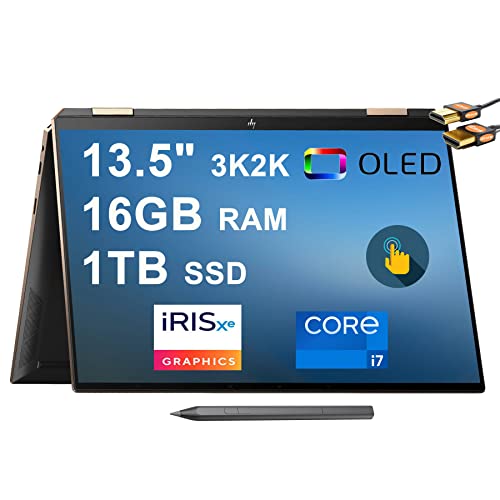 HP Specter X360 14 2-in-1 Laptop 13.5 "3K2K UHD OLED Touchscreen (100٪ DCI-P3، 400 nits) الجيل الحادي عشر Intel Quad-Core i7-1195G7 16GB RAM 1TB SSD الخلفية بصمة Thunderbolt القلم Win11 + كابل HDMI HP Specter X360 14 2-in-1 Laptop 13.5 "3K2K UHD OLED Touchscreen (100٪ DCI-P3، 400 nits) الجيل الحادي عشر Intel Quad-Core i7-1195G7 16GB RAM 1TB SSD الخلفية بصمة Thunderbolt القلم Win11 + كابل HDMI
