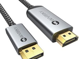 Warrky 4K DisplayPort to HDMI Cable Adapter 6FT ، [غلاف من الألومنيوم ، مضفر من النايلون] سرعة عالية (1440 بكسل 60 هرتز ، 1080 بكسل 120 هرتز) سلك أحادي الاتجاه DP إلى HDMI متوافق مع Dell و HP و Insignia و Samsung