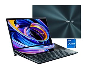 ASUS ZenBook Pro Duo 15 OLED UX582 كمبيوتر محمول ، شاشة لمس OLED 4K مقاس 15.6 بوصة ، Intel Core i9-12900H ، 32 جيجابايت ، 1 تيرابايت ، GeForce RTX 3060 وحدة معالجة رسومات للكمبيوتر المحمول ، ScreenPad Plus ، Windows 11 Pro ، Celestial Blue ، UX582ZM-XS99T
