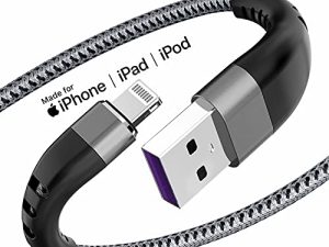 شاحن iPhone معتمد من Apple MFi بطول 1 قدم ، كابل Lightning قصير ، كابل شحن مضفر من النايلون القوي ، 1 قدم ، سلك USB سريع iPhone لهاتف Apple iPhone11 / X / XS / XR / 8/7/6 / 5S / SE / iPad Mini Air (رمادي)