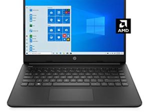 كمبيوتر محمول HP 14 ، AMD 3020e ، ذاكرة وصول عشوائي 4 جيجابايت ، سعة تخزين 64 جيجابايت eMMC ، شاشة عرض عالية الدقة مقاس 14 بوصة ، Windows 10 Home in S Mode ، عمر بطارية طويل ، Microsoft 365 ، (14-fq0020nr ، 2020)