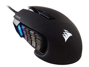 Corsair Scimitar RGB Elite ، ماوس ألعاب MOBA / MMO ، أسود ، إضاءة خلفية RGB LED ، 18000 نقطة في البوصة ، بصري