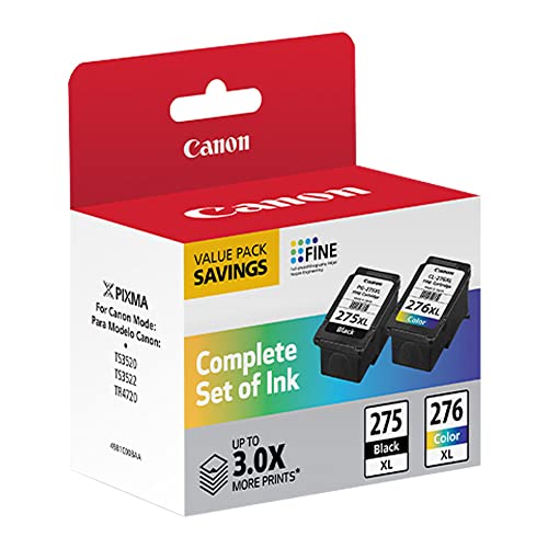 حزمة قيمة Canon PG-275 XL / CL-276 XL ، متوافقة مع طابعات PIXMA TS3520 و TS3522 و TR4720 حزمة قيمة Canon PG-275 XL / CL-276 XL ، متوافقة مع طابعات PIXMA TS3520 و TS3522 و TR4720