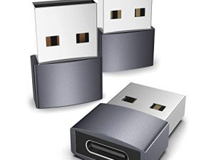 محول Syntech USB C أنثى إلى USB ذكر حزمة من 3 [غلاف من الألومنيوم ، ثبات عالي] محول طاقة كابل شاحن من النوع C متوافق مع iPhone 14 Plus Pro Apple Watch Series 8 AirPods CarPlay ، إلخ.