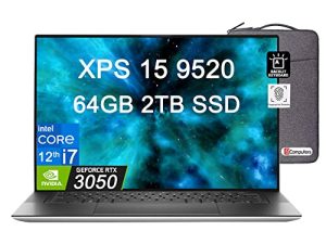 Dell 2022 XPS 15 9520 15.6 "FHD + (Intel 12th Gen i7-12700H (Beat i9-11980HK) ، 64 جيجا بايت DDR5 RAM ، 2 تيرا بايت PCIe SSD ، RTX 3050) كمبيوتر محمول للأعمال ، بإضاءة خلفية ، بصمة الإصبع ، Thunderbolt4 ، أجهزة كمبيوتر IST ، Win 11 Home