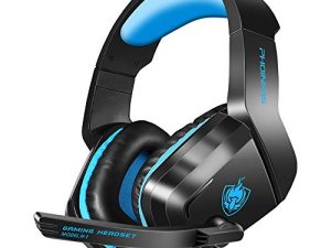سماعة الألعاب PHOINIKAS H1 لأجهزة PS4 ، Xbox One ، الكمبيوتر الشخصي ، الكمبيوتر المحمول ، Nintendo Switch مع Bass Surround ، سماعة Xbox One مع ميكروفون لإلغاء الضوضاء ، سماعات فوق الأذن مع ضوء LED ، هدية للأطفال - أزرق