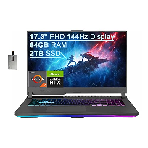 ASUS 2021 ROG Strix G17 17.3 "FHD 144Hz Gaming Laptop، AMD Ryzen 7-4800H، 64GB RAM، 2TB PCIe SSD، Backlit Keyboard، NVIDIA GeForce RTX 3060 Graphics، Windows 10، Gray، 32GB USB SnowBell Card ASUS 2021 ROG Strix G17 17.3 "FHD 144Hz Gaming Laptop، AMD Ryzen 7-4800H، 64GB RAM، 2TB PCIe SSD، Backlit Keyboard، NVIDIA GeForce RTX 3060 Graphics، Windows 10، Gray، 32GB USB SnowBell Card