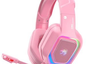 سماعة الألعاب ZIUMIER Z30 Pink لأجهزة PS4 و PS5 و Xbox One والكمبيوتر الشخصي وسماعة رأس سلكية فوق الأذن مع ميكروفون لإلغاء الضوضاء وإضاءة LED متدفقة RGB وصوت محيطي 7.1 وغطاء للأذنين مريح