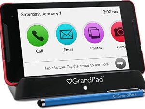 جهاز لوحي GrandPad لكبار السن ، جهاز لوحي يدعم إمكانية الوصول ، 4G LTE ، جهاز لوحي مزود بتقنية البلوتوث مع شاحن لاسلكي ، قلم - خدمة متميزة لمدة 3 أشهر مع 4G مشمول