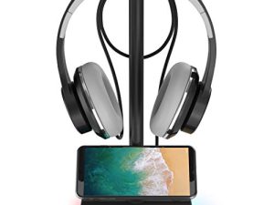 حامل سماعة رأس KAFRI RGB مع USB Hub مكتب حامل سماعة رأس للألعاب حامل شماعات مع 1 USB2.0 تمديد منفذ شحن سلك موسع - مناسب للاعبين على طاولة سطح المكتب وملحقات ألعاب سماعة الأذن