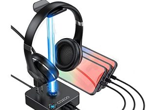 حامل سماعة رأس RGB مع شاحن USB COZOO حامل سماعة رأس للألعاب المكتبية مع 3 شاحن USB ومنفذين - مناسب للألعاب ، DJ ، شاشة سماعة أذن لاسلكية ، ملحقات الألعاب هدايا صديقها