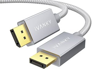 كابل DisplayPort IVANKY ، كابل DP 6.6 قدم / 2 متر ، [4K @ 60Hz ، 2K @ 165Hz ، 2K @ 144Hz] ، كابل DisplayPort 1.2 مضفر عالي السرعة مطلي بالذهب ، لشاشة الألعاب ، وبطاقة الرسومات ، والتلفزيون ، والكمبيوتر الشخصي ، والكمبيوتر المحمول - فضي رمادي