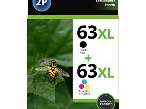 63XL خراطيش حبر أسود اللون حزمة كومبو لـ HP ، خرطوشة حبر 63XL عالية الإنتاجية معاد تصنيعها مع DeskJet 2130 2132 3630 Envy 4512 4520 OfficeJet 3830 4650 4655 5252 5255 5258 (1 أسود ، 1 لون)