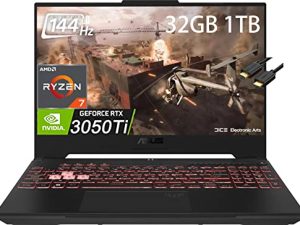 ASUS TUF Gaming A15 15.6 "FHD 144Hz (32GB DDR5 RAM ، 1 تيرا بايت PCIe SSD ، AMD 8-Core Ryzen 7 6800H (Beat i7-11800H) ، RTX 3050 Ti) كمبيوتر محمول للألعاب ، بإضاءة خلفية RGB ، Type-C ، Wi-Fi 6 ، IST HDMI ، Win 11 Home - 2022