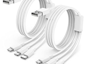 كابل شحن متعدد ، كبل شاحن 2Pack 6ft سريع الشحن ، كبل USB عالمي 3 في 1 محول مع Type-C ، Micro USB ، موصلات منفذ Lightning لـ iPhone14 / 13/12/11 / Xs / 8/7/6 / Samsung / Android and أكثر