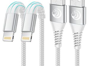 شاحن iPhone 6FT 2Pack ، كابل Lightning معتمد من Apple MFi ، سلك شحن مجدول من النايلون ، كابل شحن سريع للهاتف متوافق مع iPhone 13 12 11 Pro Max XR XS 8 7 Plus SE 2020 iPad - أبيض
