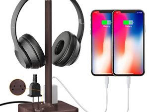 حامل سماعة رأس كوزو وشريط طاقة 2 في 1 حامل سماعة رأس للألعاب المكتبية مع 3 منافذ شحن USB و 2 منافذ طاقة ملحقات حامل سماعة أذن لألعاب سطح المكتب (خشب الجوز)
