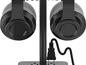 حامل سماعة رأس مزدوج من KAFRI مزود بشاحن USB للألعاب وحامل سماعة رأس مزدوج مع منفذين شحن USB ومنفذين - مناسب للاعبين على سطح المكتب وطاولة ألعاب وملحقات سماعة الأذن