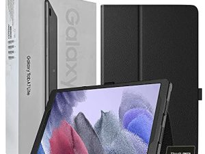 2021 Samsung Galaxy Tab A7 Lite 8.7 "(WiFi + Cellular) 32GB 4G LTE Tablet (إجراء مكالمات) مفتوح ، حزمة الطراز الدولي - حقيبة جلد PU ، واقي شاشة ، قلم وبطاقة microSD بسعة 32 جيجابايت [رمادي]
