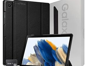 2022 Samsung Galaxy Tab A8 10.5 بوصة 32 جيجا بايت Wi-Fi Android 11 Touchscreen International Tablet Bundle - جراب MDTec صلب خلفي ثلاثي الطي وبطاقة microSD بسعة 64 جيجا بايت [رمادي]