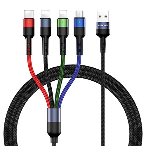 كبل شحن متعدد USAMS 2Pack 4FT 4 في 1 نايلون مضفر متعدد USB مهايئ سريع الشحن من النوع C موصلات منفذ USB الصغير المتوافقة مع الهواتف المحمولة والأجهزة اللوحية والمزيد كبل شحن متعدد USAMS 2Pack 4FT 4 في 1 نايلون مضفر متعدد USB مهايئ سريع الشحن من النوع C موصلات منفذ USB الصغير المتوافقة مع الهواتف المحمولة والأجهزة اللوحية والمزيد
