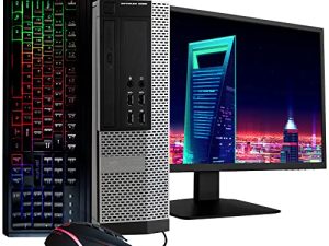 كمبيوتر مكتبي Dell Optiplex 9020 ، معالج Intel Quad-Core i5 ، سعة تخزين 500 جيجا بايت HDD ، 8 جيجا بايت DDR3 RAM ، Windows 10 Pro ، DVD ، WiFi ، شاشة 20 بوصة ، حزمة إنتاجية RGB (متجددة)