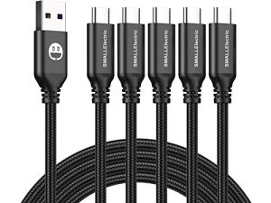 كابل USB قصير من النوع C 5 عبوات 12 بوصة شحن سريع 3A سريع شاحن سريع ، كابل مضفر من النوع C إلى A لهاتف Galaxy S10 20 9 8 Plus a10e ، Note 10 9 8 ، LG V50 V40 G8 G7 (قدم واحد ، أسود)