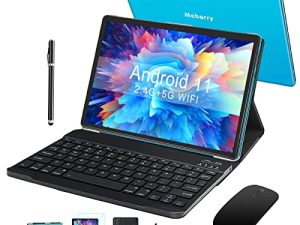 MEBERRY محدث Android 11.0 Tablet: 10.1 بوصة فائقة السرعة 4 جيجابايت / ذاكرة الوصول العشوائي ، أقراص 64 جيجابايت / ROM - بطارية 8000 مللي أمبير - 2.4 جيجا + 5 جيجا دعم واي فاي - لوحة مفاتيح بلوتوث | الماوس | يشمل غطاء الكمبيوتر اللوحي M7 والمزيد - أزرق معدني