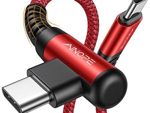 كبل USB C إلى USB C 60 وات ، [2-Pack 6.6ft] AINOPE USB Type C كابل شحن سريع الزاوية اليمنى ، متوافق مع Samsung S21 + S21 S20 ، Note 20 Ultra 10 9 8 ، MacBook Air / Pro 13 '' ، iPad Pro / Air 2020 ، Pixel-Red