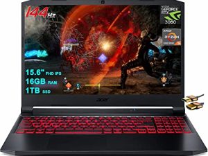 لاب توب أيسر نيترو 5 15 للألعاب 15.6 بوصة FHD IPS شاشة 144 هرتز AMD معالج Ryzen 5 5600H سداسي النواة 16 جيجا رام 1 تيرا بايت SSD Nvidia GeForce RTX 3060 6 جيجا بايت لوحة مفاتيح بإضاءة خلفية USB-C Win11 أسود + كابل HDMI