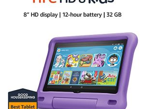 جهاز لوحي Fire HD 8 Kids ، شاشة 8 بوصة عالية الدقة ، من 3 إلى 7 سنوات ، 32 جيجابايت ، يتضمن اشتراكًا لمدة عام واحد في محتوى Amazon Kids + ، وحقيبة Purple Kid-Proof ، (إصدار 2020)